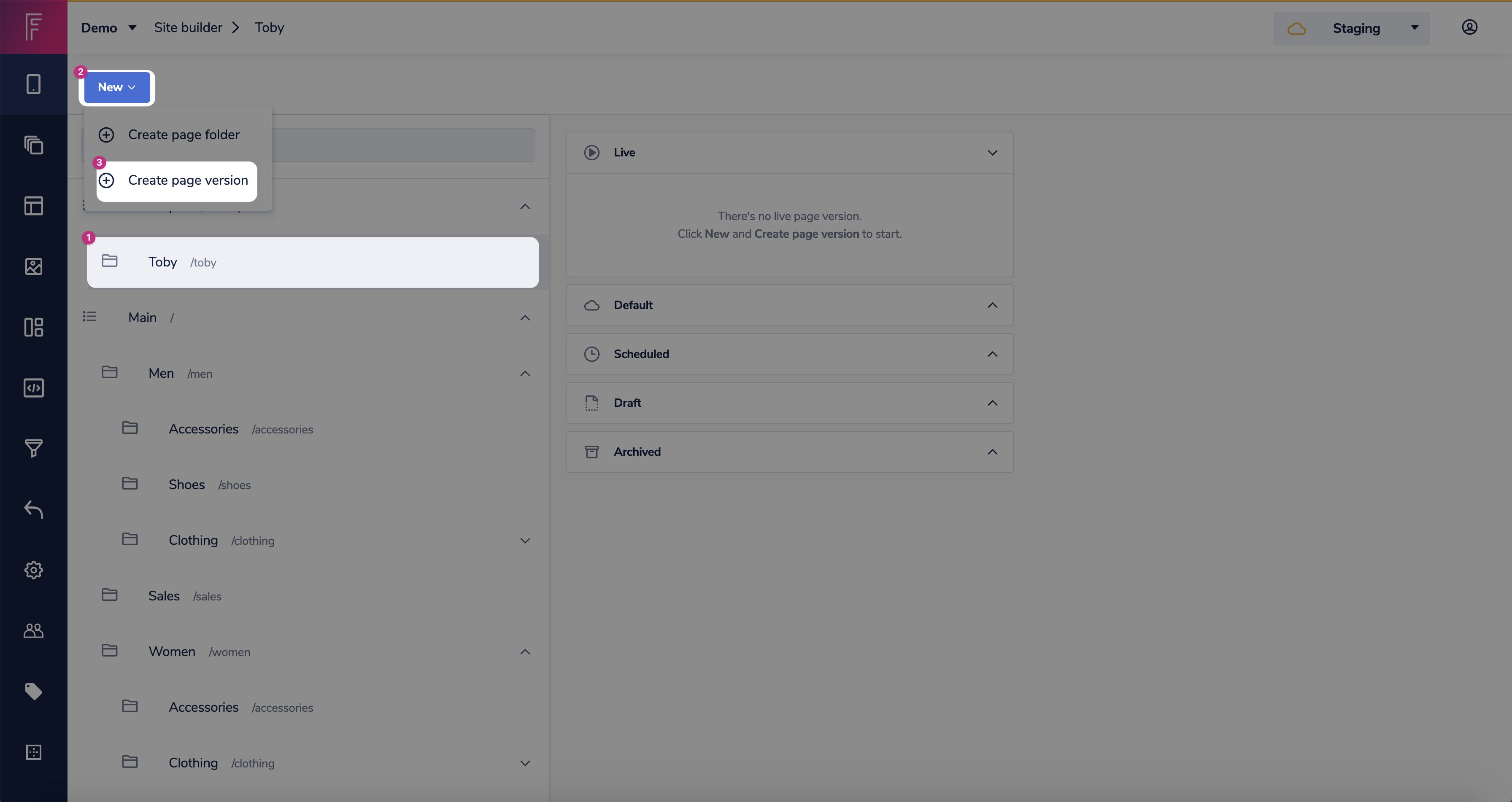 Select page folder click new select create page version.png