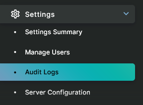 Settings Sidebar for Audit Logs