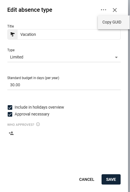 Absence type ID in UI
