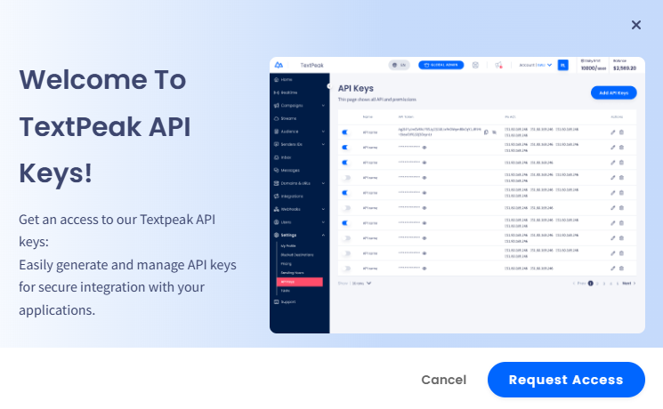 Screenshot of requestina access to API Keys section
