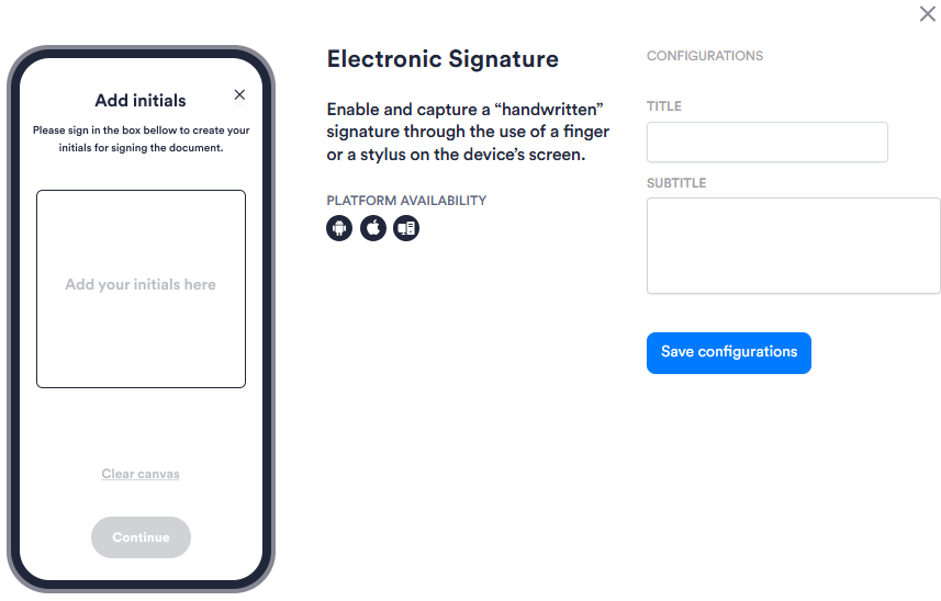 Image of the Electronic Signature module's configuration panel. Has two configuration options.