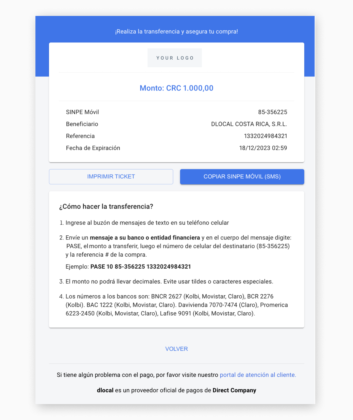 PayCash UI built with the information in the example above.