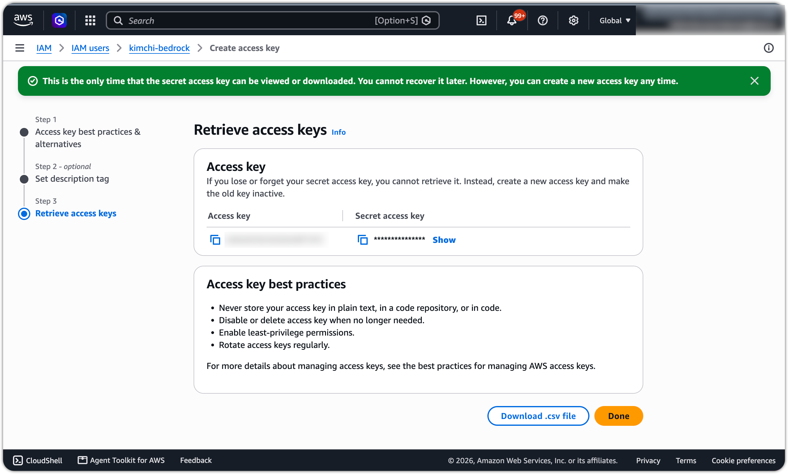 Select Third-party service and confirm before creating the access key