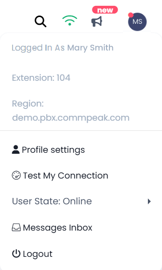 Screenshot of the user profile controls