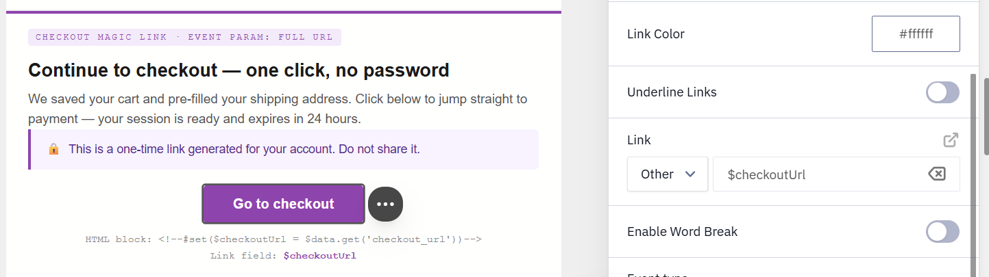 Event Parameter in a Link