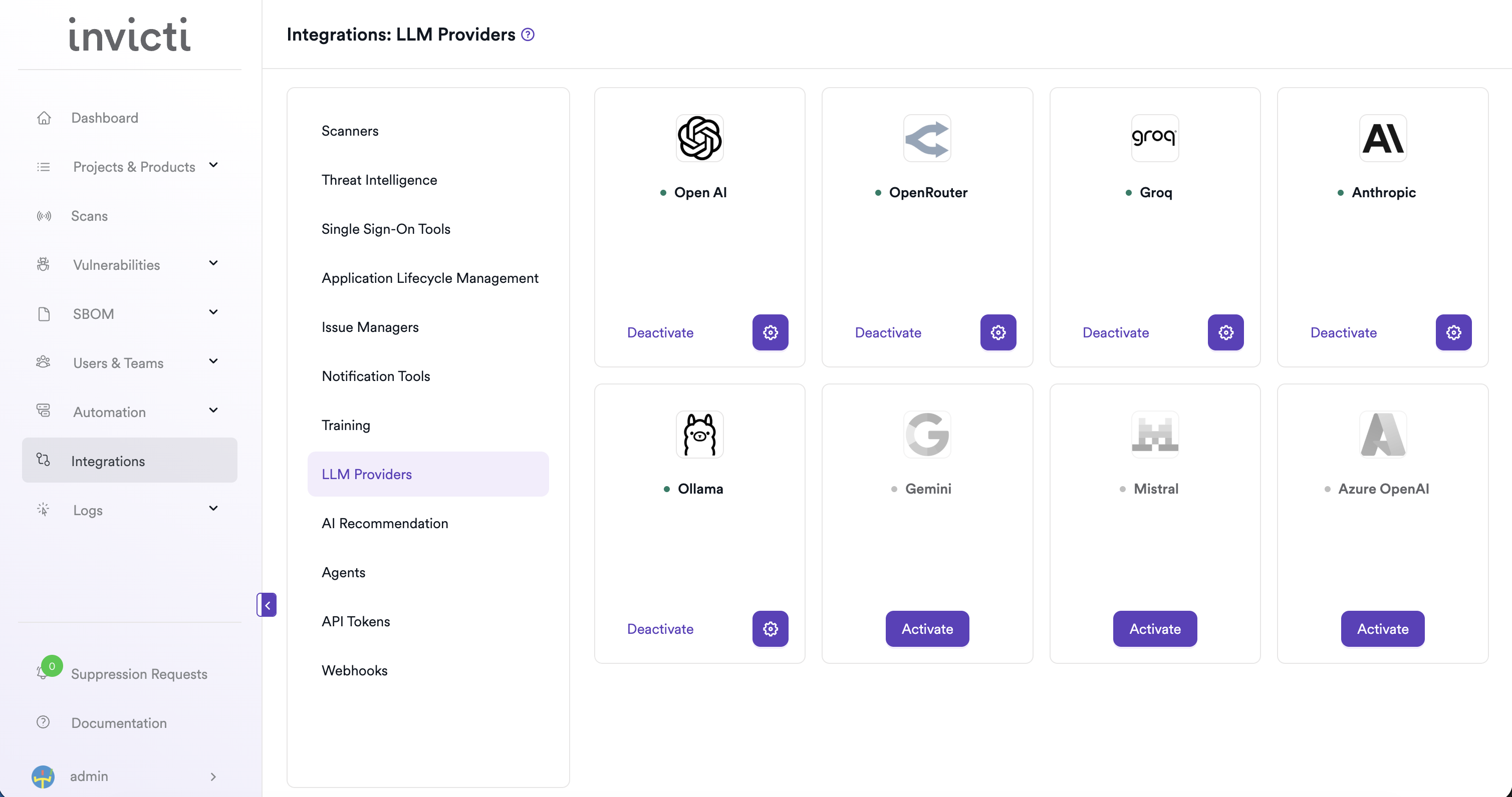 LLM Providers tab