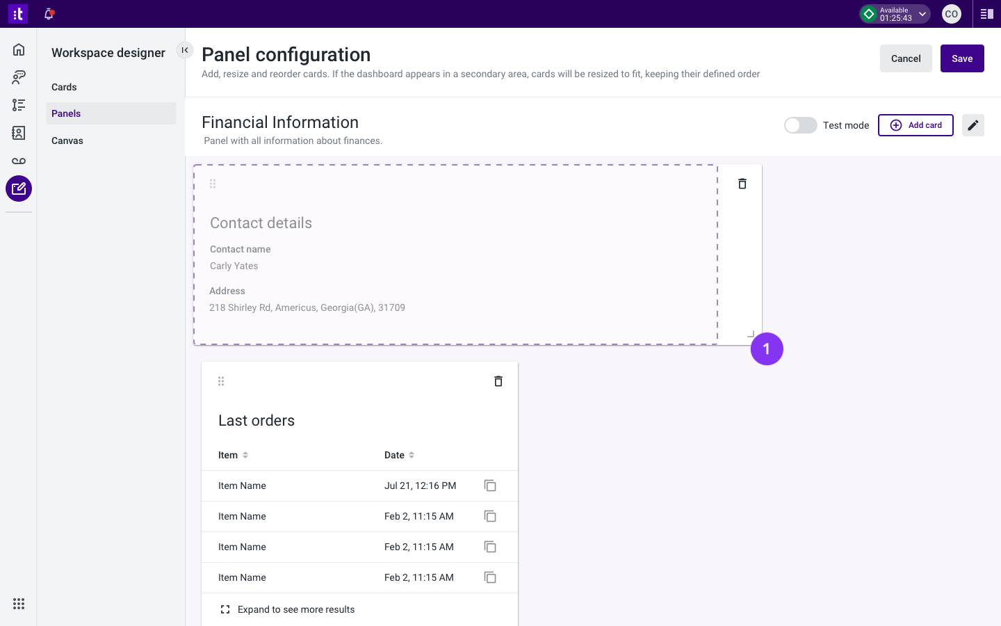 Figure 5 - Resizing a card in the panel