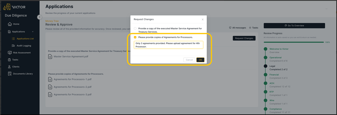 Figure 42. Request changes modal