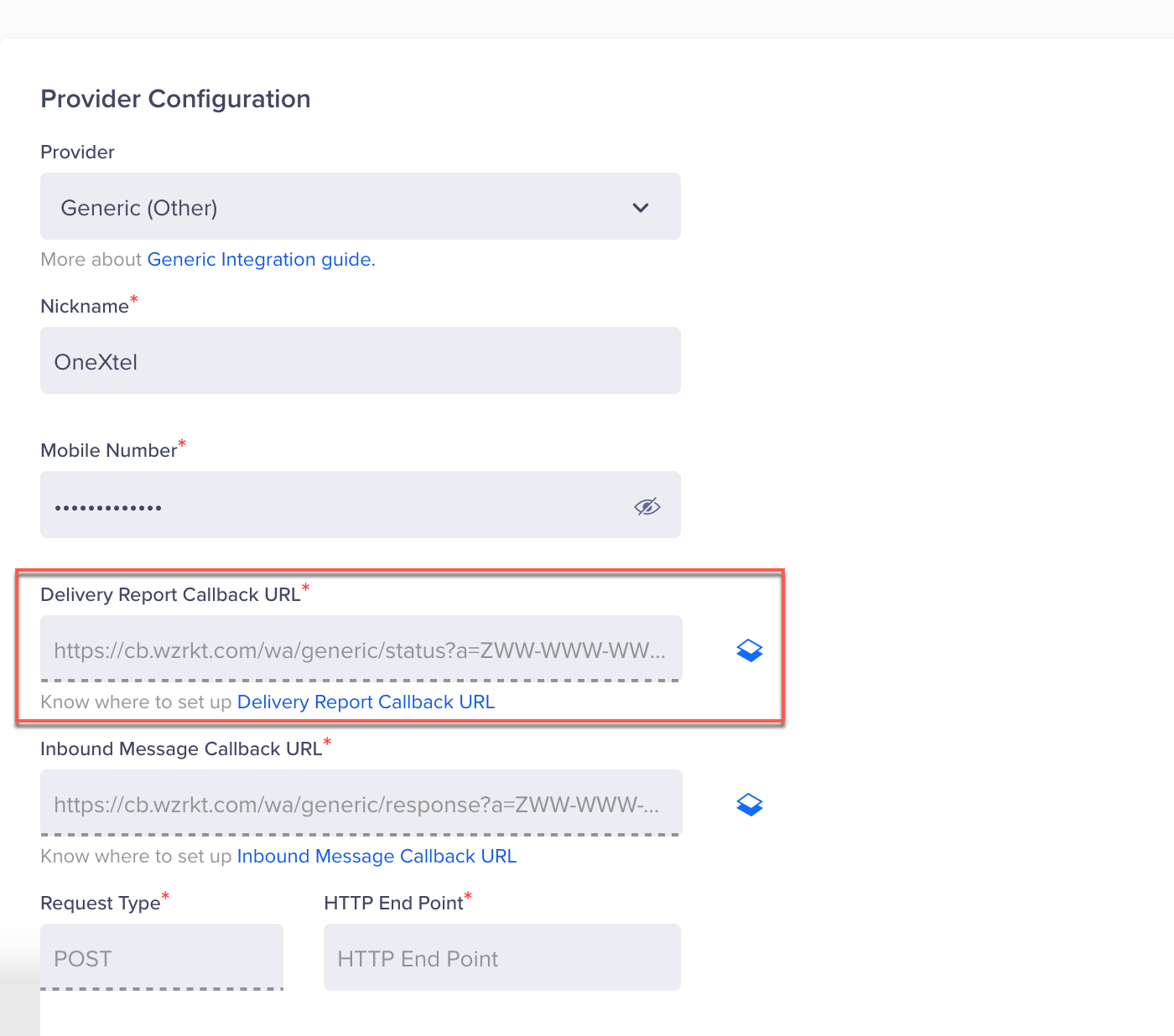 Configure callback