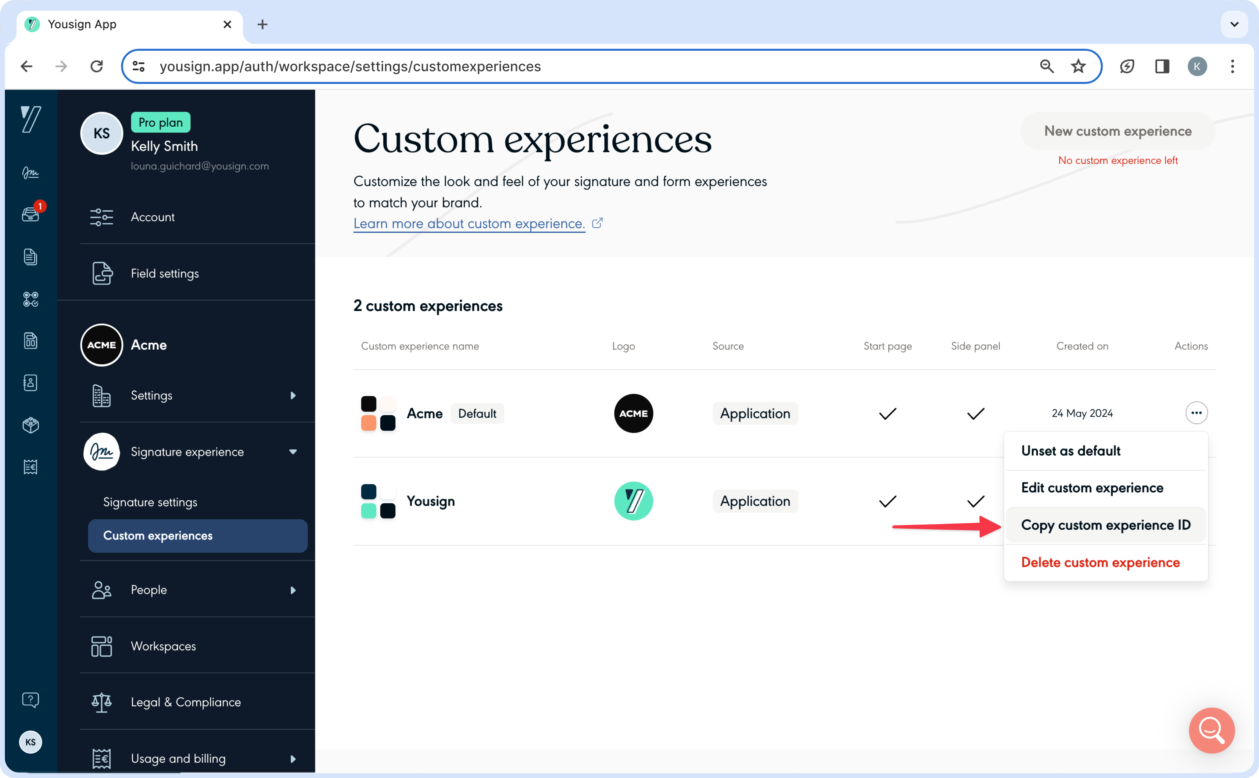 Copy Custom Experience ID