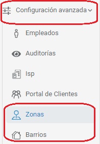 Configuración avanzada Zonas y Barrios