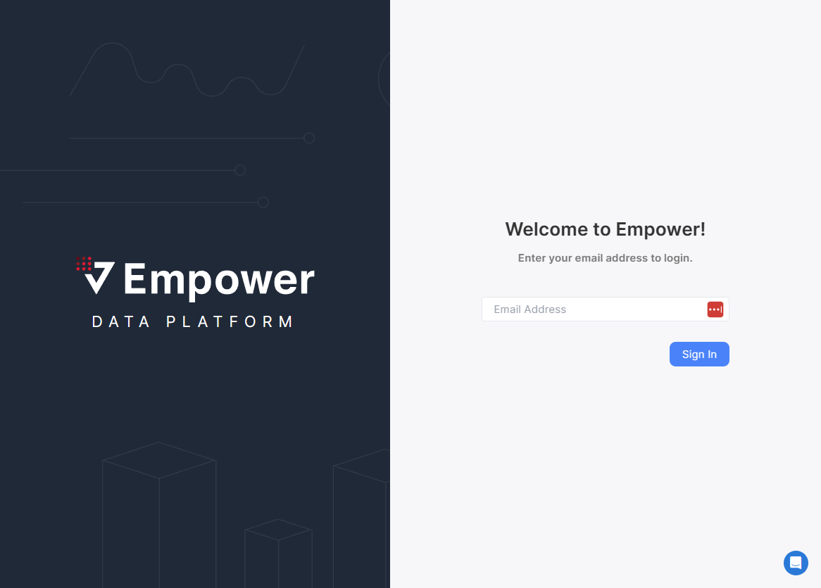 Users will be presented with a login page that allows them to navigate to their environment at app.empoweranalytics.io