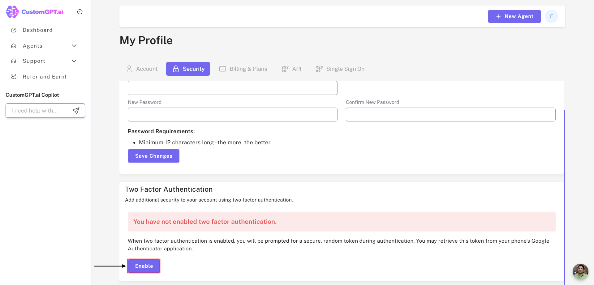 Enable Two Factor Authentication (2FA)