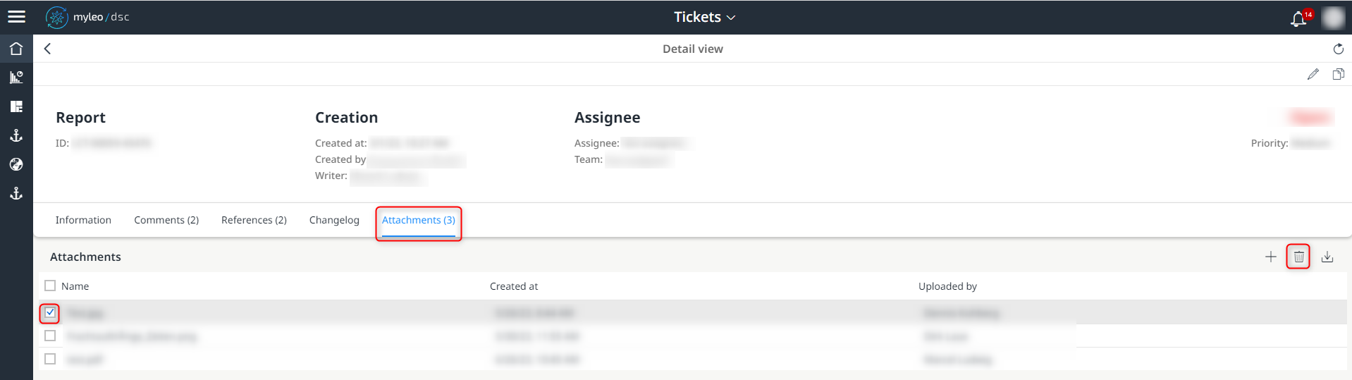 Removing the attachment of a ticket