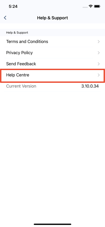 Settings > Help Centre