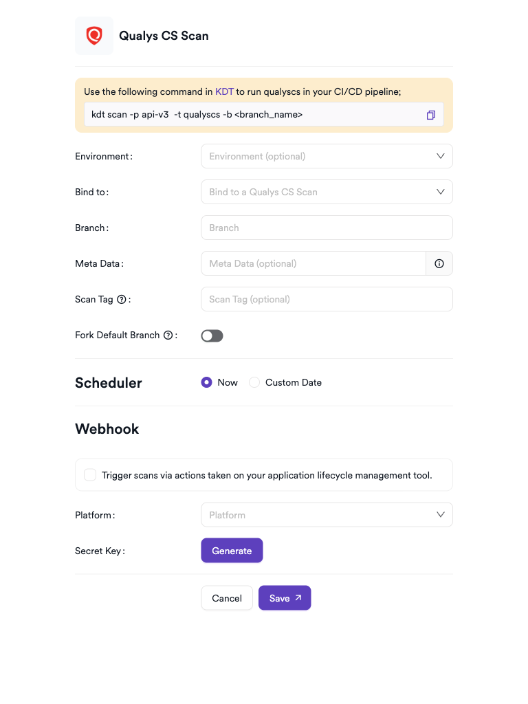 Qualys CS scan creation