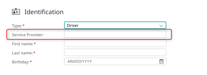 New text field "Service provider" for entering additional information
