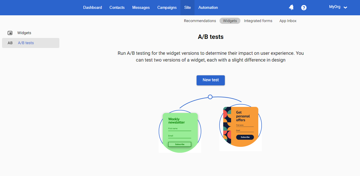 A/B test for 2 variations of a widget