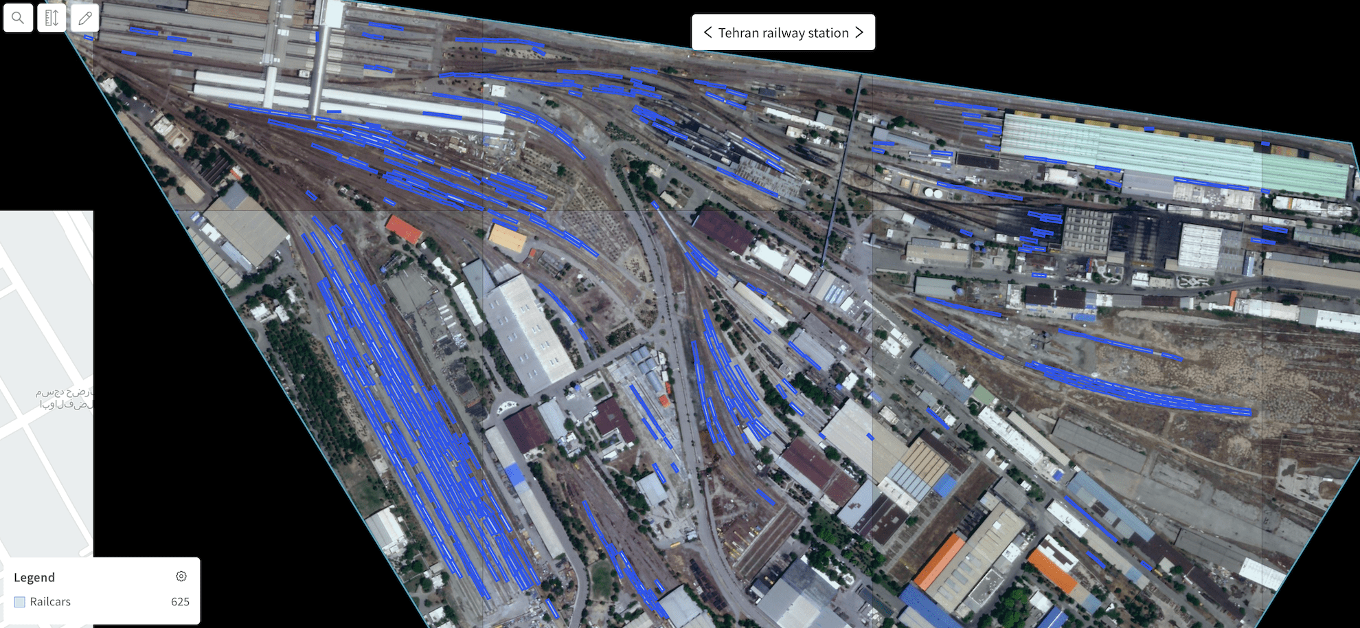 Railcar detections at the Tehran railway station