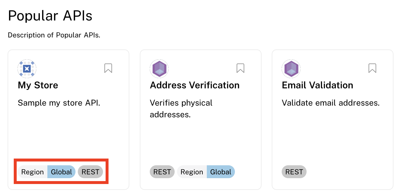 Tags on an API tile in the API Hub.