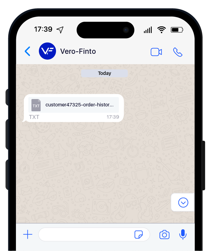 A screenshot of a message received by an end user if the send in WhatsApp format is successful.