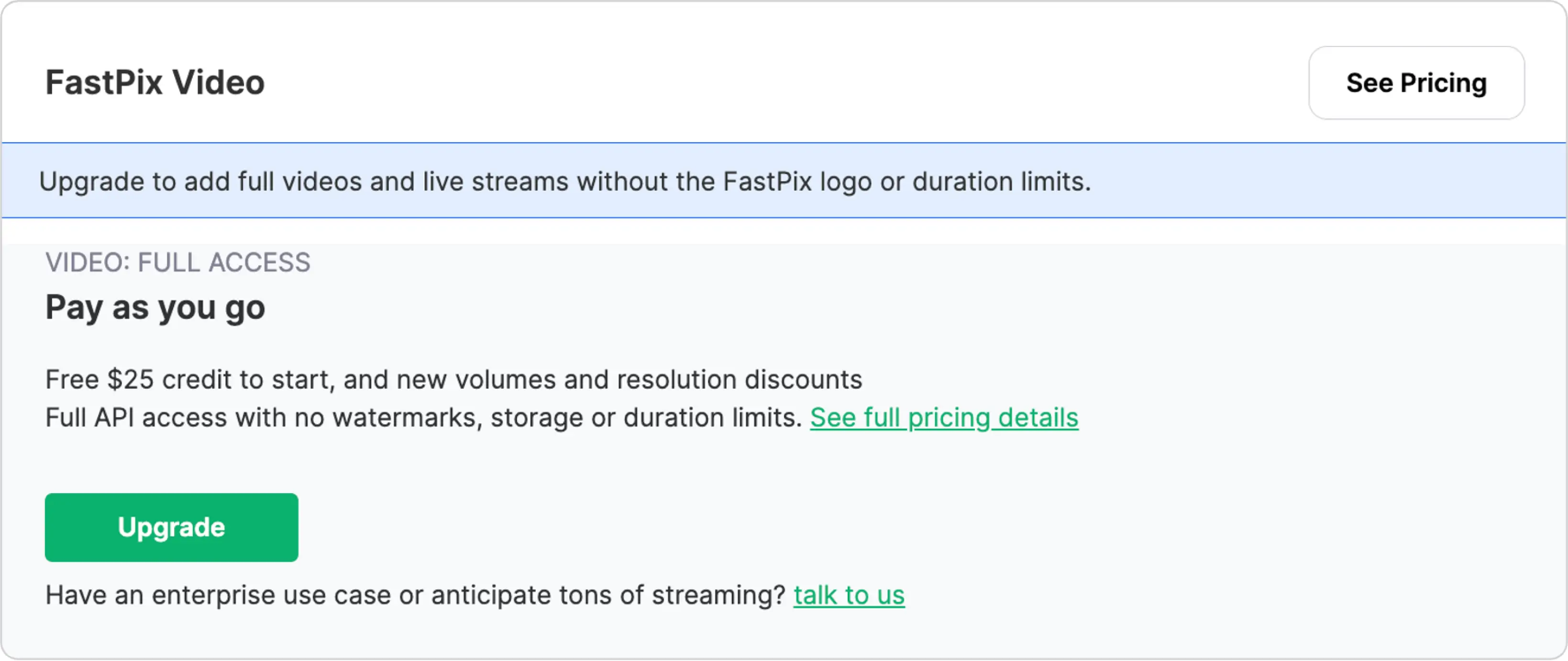 Manage plans, payment methods, invoices and billing details in FastPix