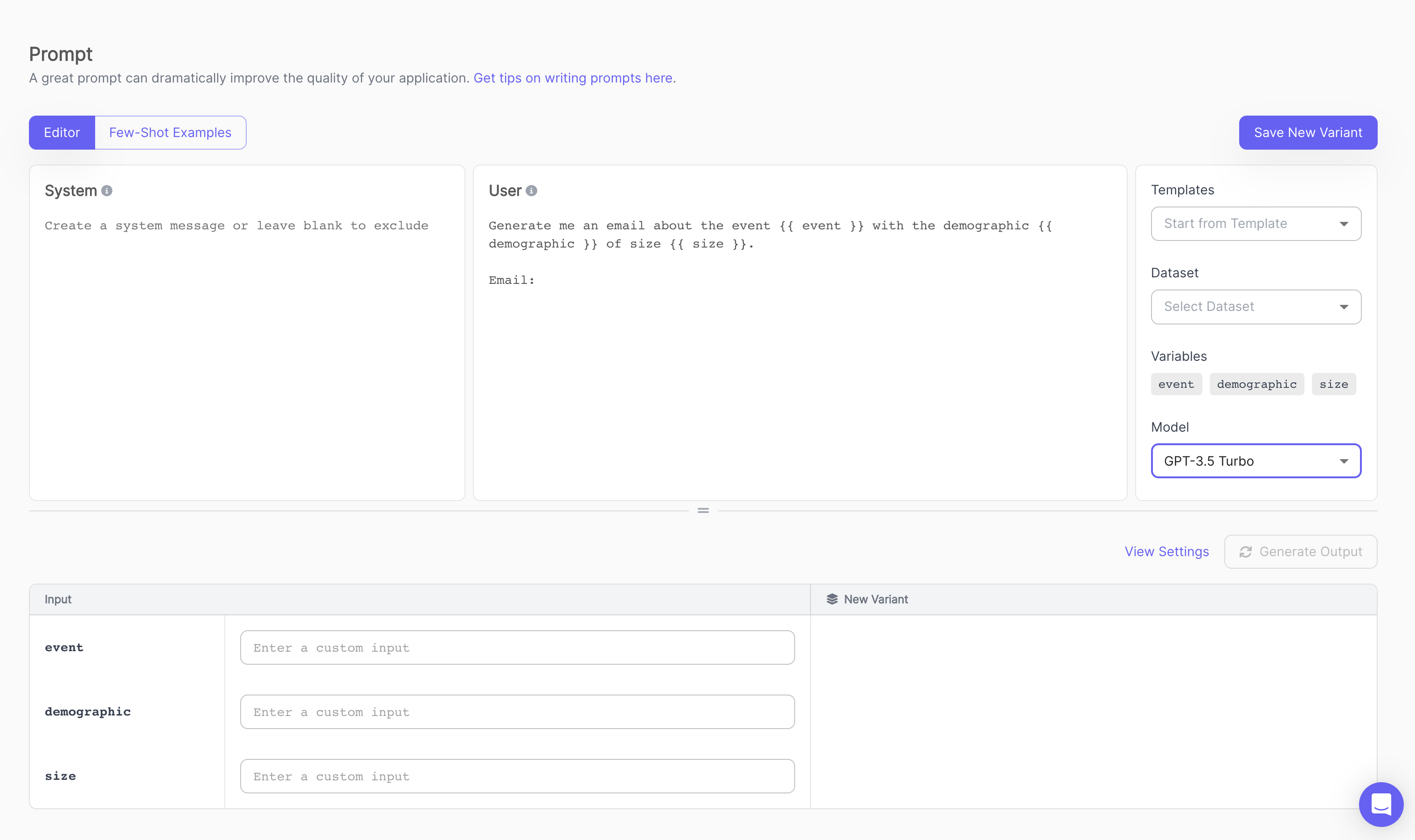 If you add variables in your prompt, they will show up in the sidebar.