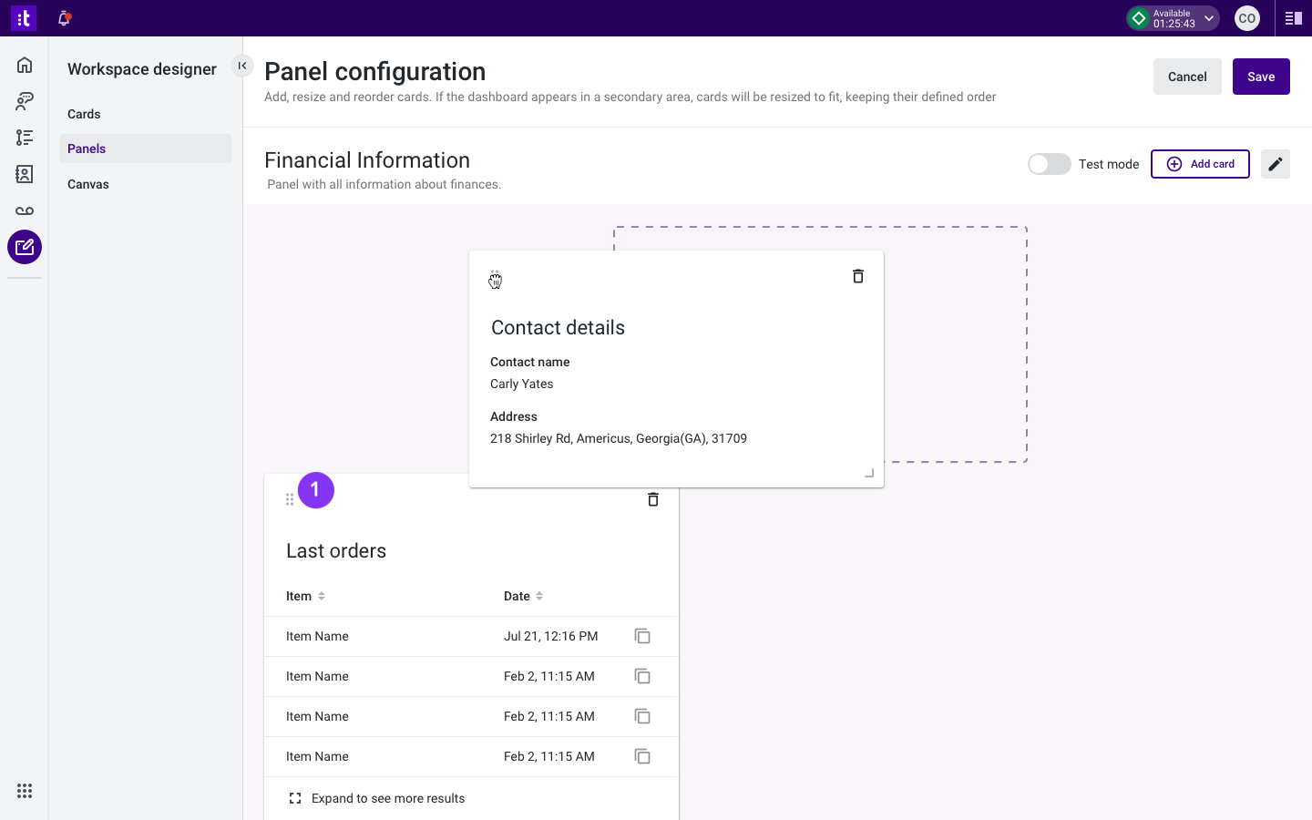 Figure 6 - Reordering a card in the panel