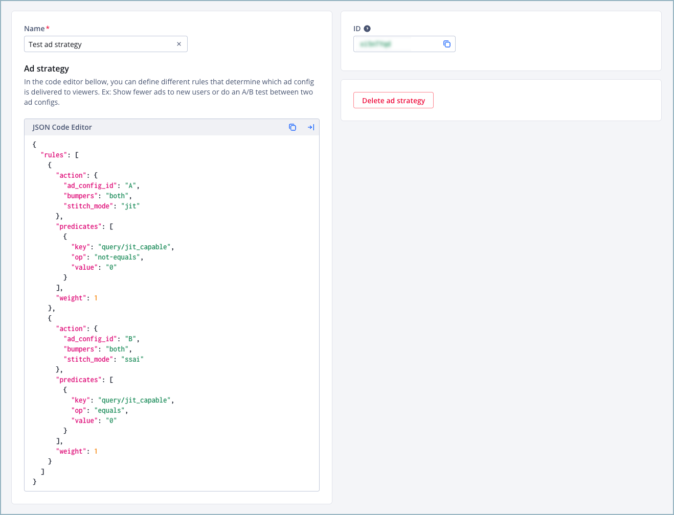 Ad strategy details page