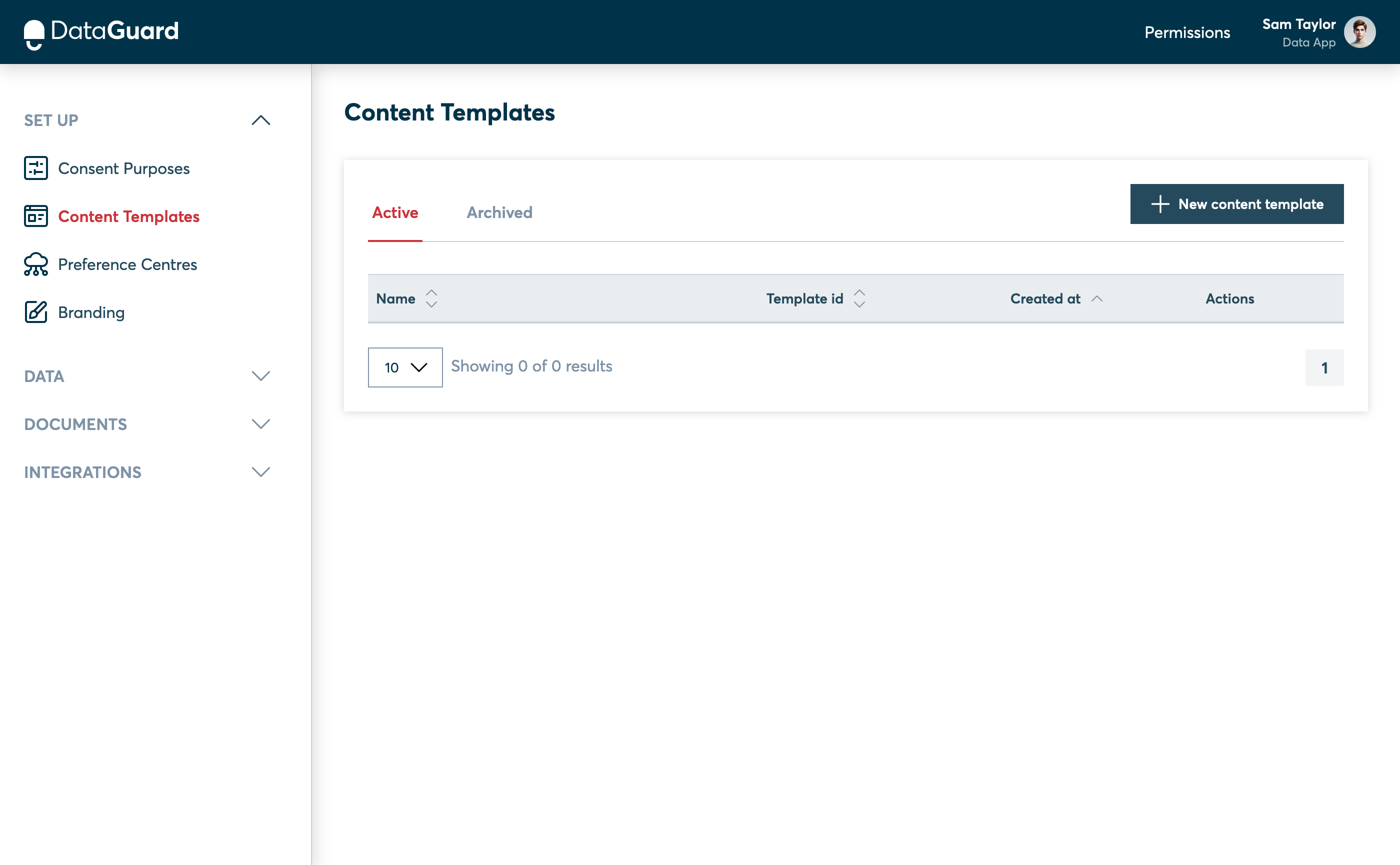 The Content Templates page in the CPM UI.