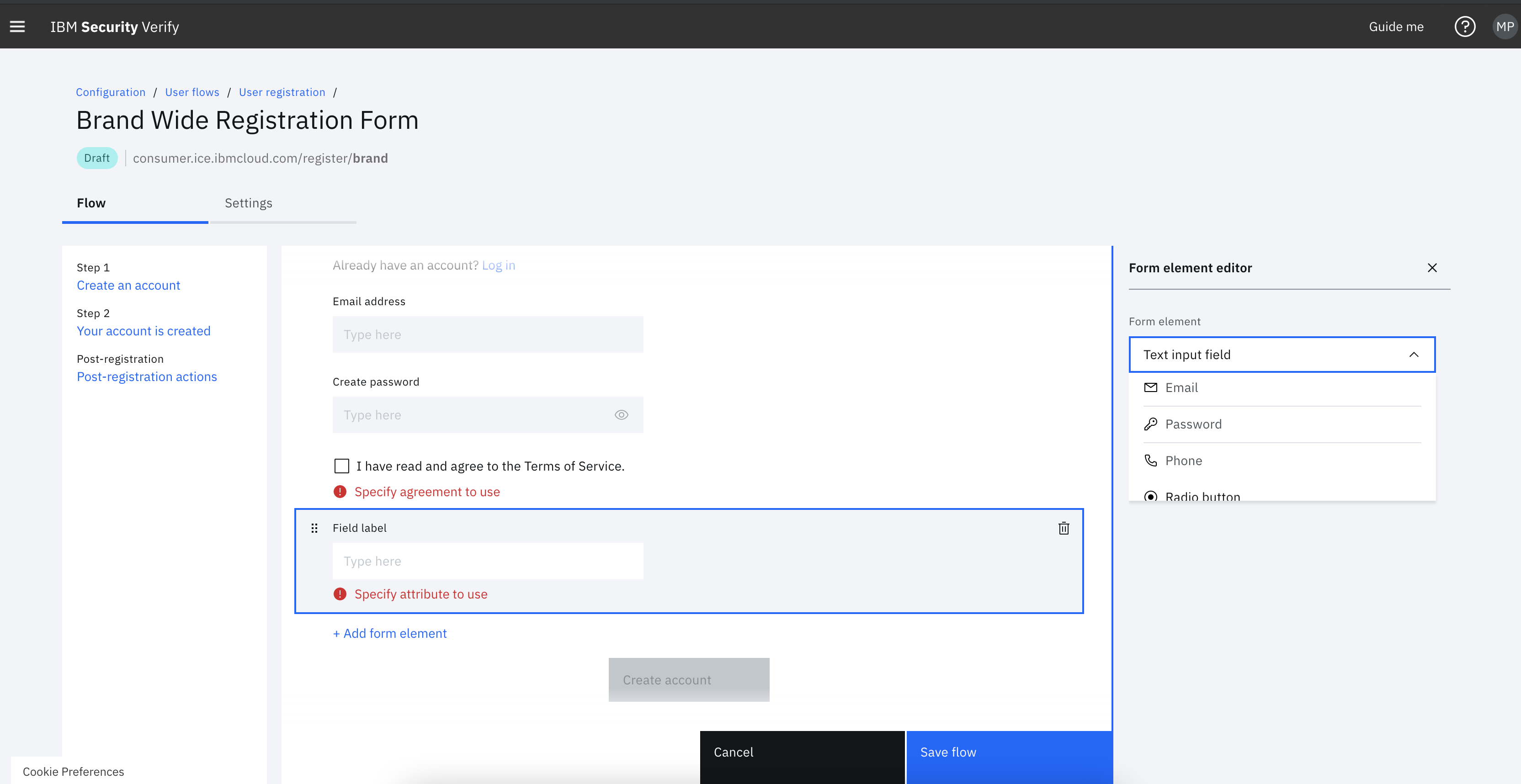 No-code, drag and drop registration form builder to define the sequence, fields, and page navigation.
