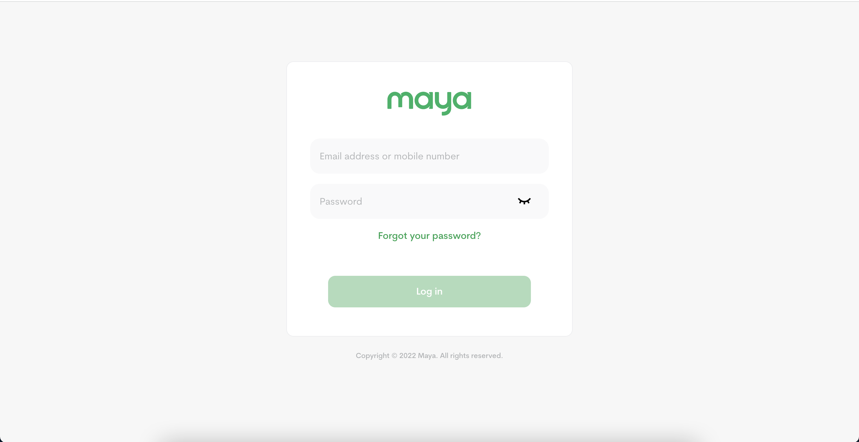 Screenshot of Login with Maya page