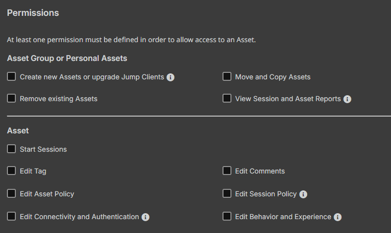 Image of the Asset Roles Permissions form.