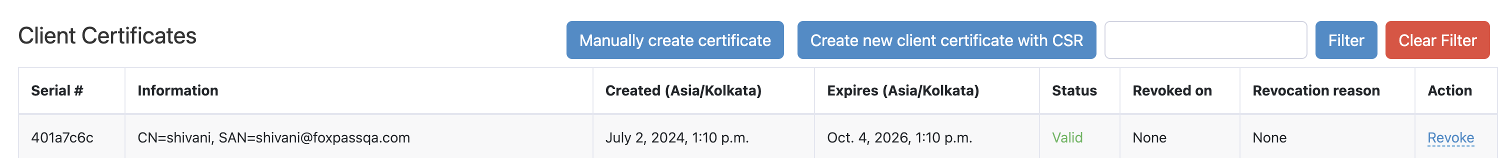 Client certificate issued by Foxpass