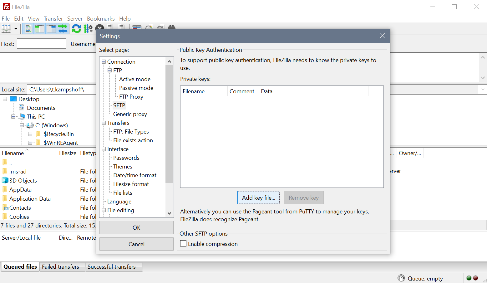 settings sftp filezilla