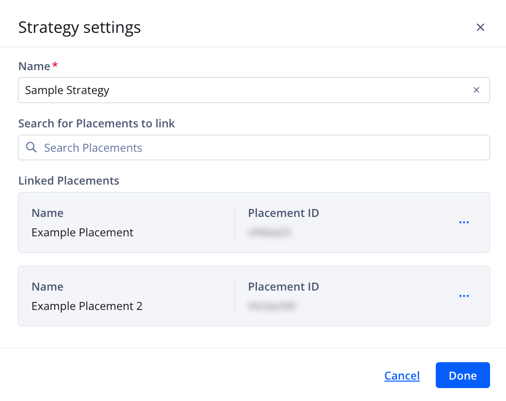 Strategy setting panel