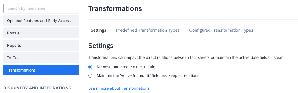 Configuring Relation Settings for Transformations