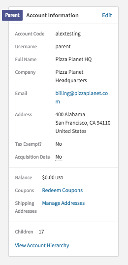 Parent Account Information