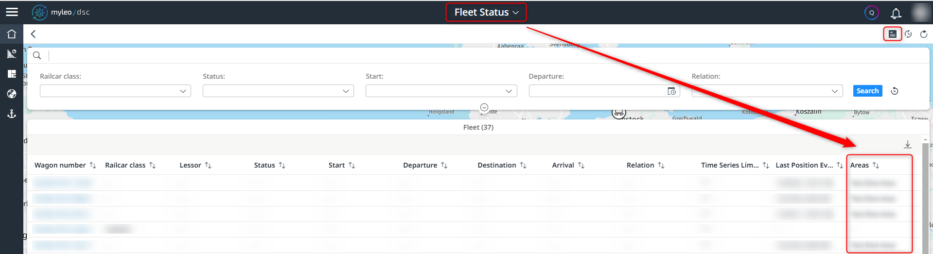Display of the new ‘Areas’ column