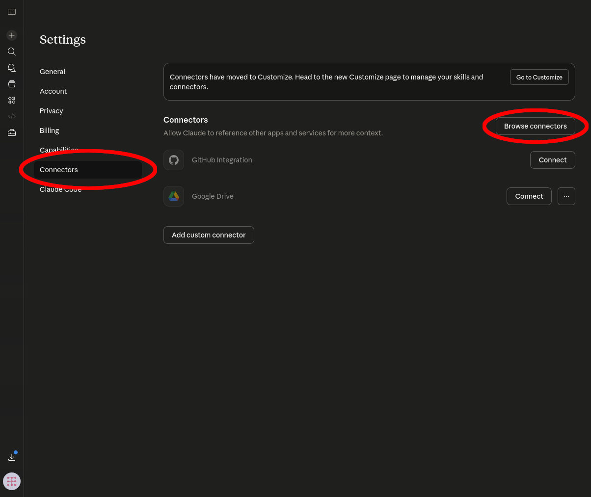 Go to Connectors and click Browse connectors