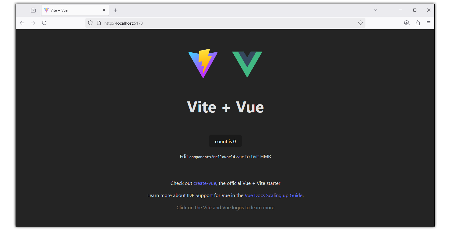 Vite + Vue welcome screen