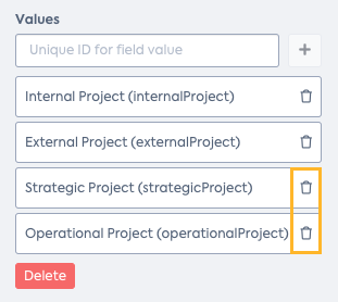 Deleting Values from a Field in the Fact Sheet Configuration