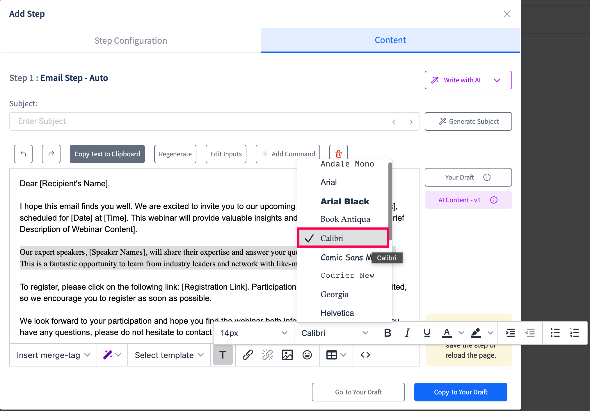 Email formatting options - how to change font style and size in SmartReach