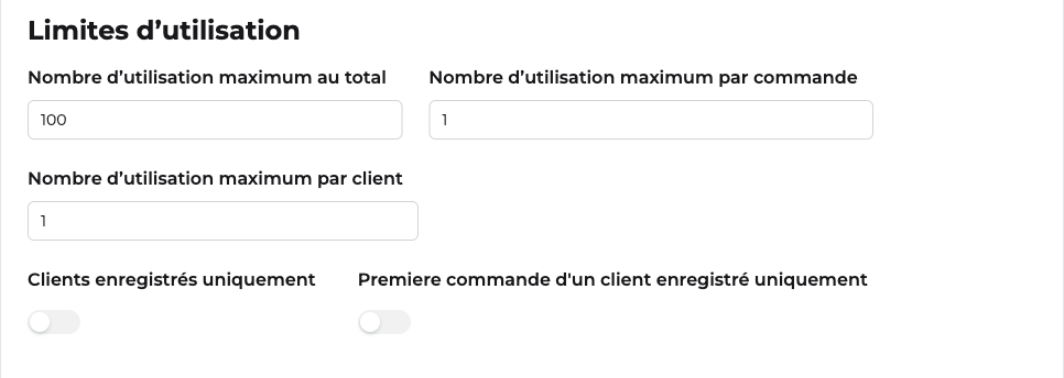 Limites d'utilisation et restrictions