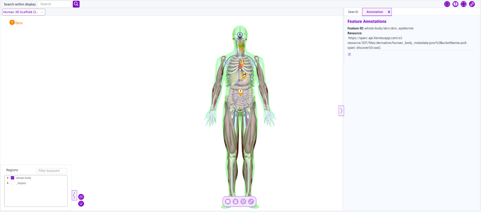 **Figure 12:** The annotation tool on 3D whole body scaffold map.