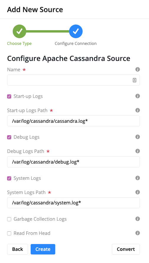 Cassandra Log Configuration Form