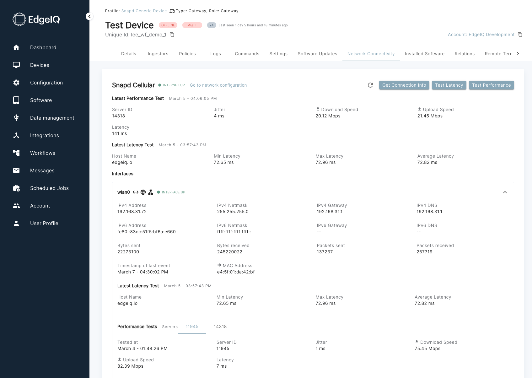 Network Interface Information displayed in the Network Connectivity section.
