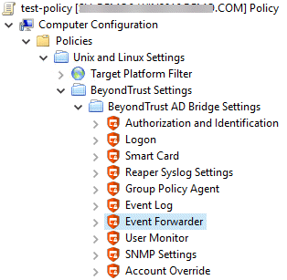 The console tree containing Event Forwarder in the Group Policy Management Console