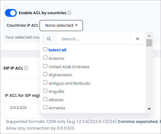 Screenshot of the option to allow access to your system from selected countries