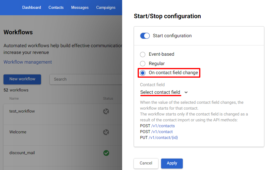 On contact field change configuration